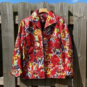 Sara Isabella red and yellow open front jacket